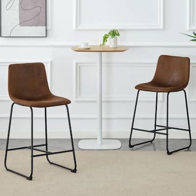 PU Leather Bar Stools Set of 2, Counter Height Bar Stools with Back and Footrest, Kitchens Island Chair with Metal Legs