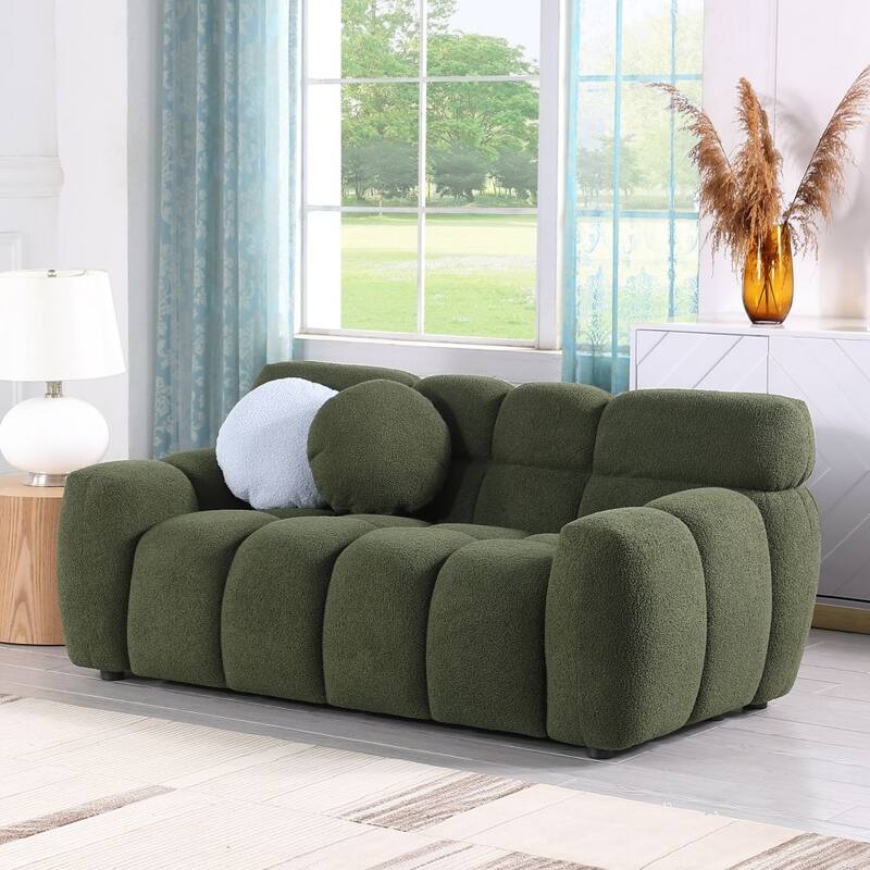 3 Seat Boucle Sofa with Two Pillows
