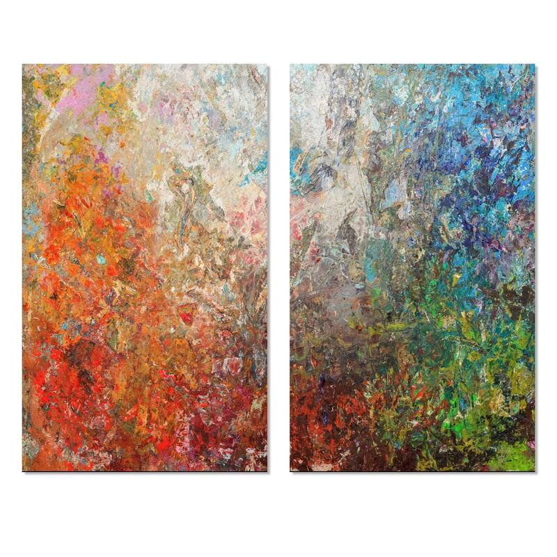 Designart "Board Stained Abstract Art" Abstract Canvas Wall Art Print 2 Piece Set