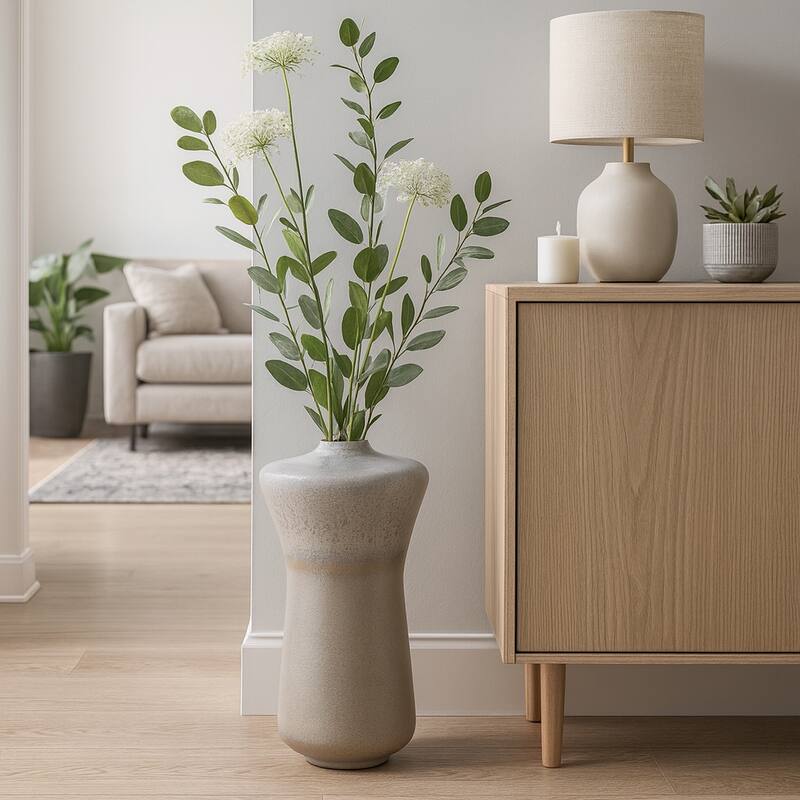 Tall Table Vase with Sculptural Flare - Ivory & Beige