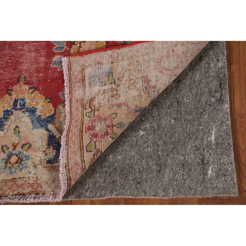 Distressed Pink Kerman Persian Antique Rug Hand-Knotted Wool Carpet - 4'4" x 5'5"