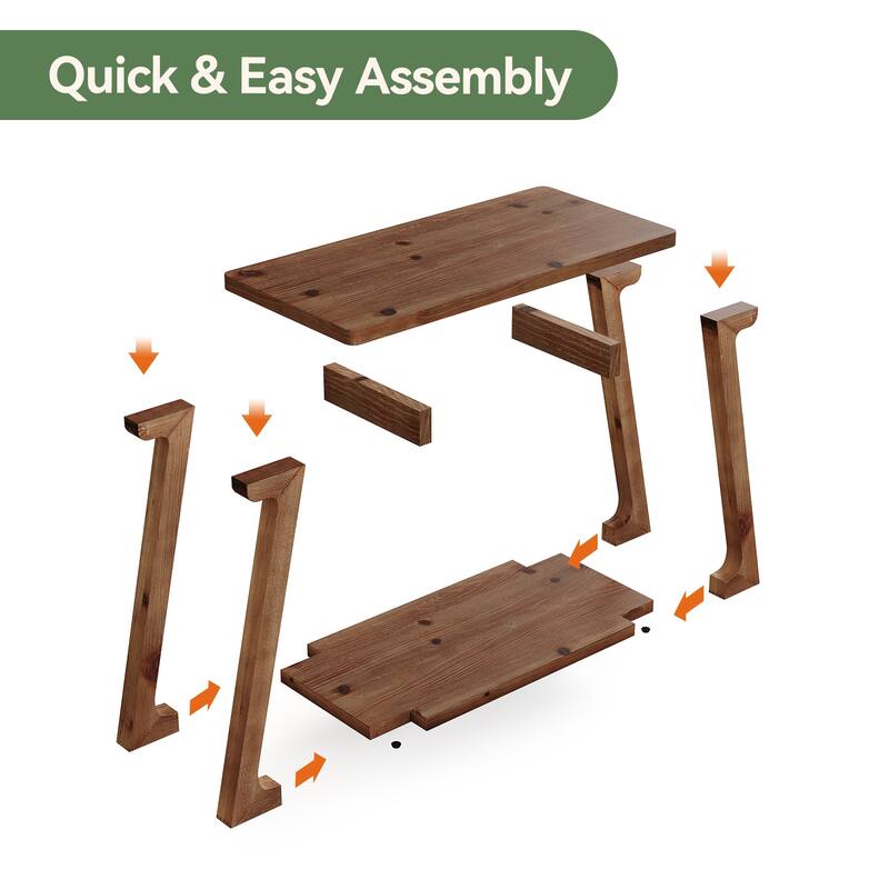 Narrow Side Table Solid, Wood End Table with 2-Tier Storages