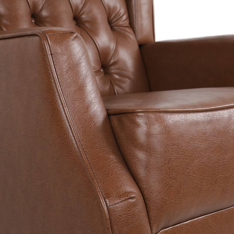Modern 26.5" High Back PU Upholstered Button Tufted Rocking Chair with Wing Back for Living Room