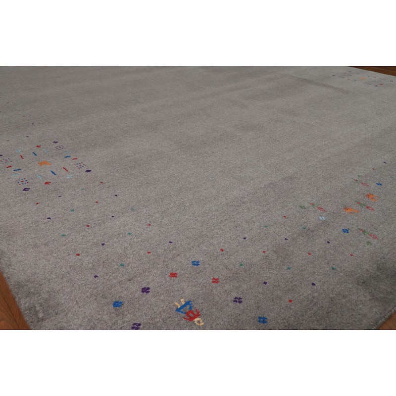 Hand Knotted Oriental 100% Wool Carpet Tribal Animal Pictorial Greys & Charcoal Gabbeh Area Rug - 10' 1'' X 8' 1''