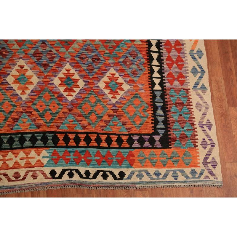 Reversible Kilim Oriental Area Rug Flatweave Wool Carpet - 10'4"x 13'0"