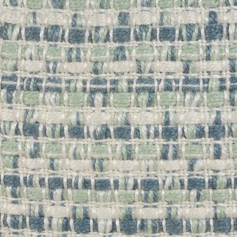 20" Blue and Green Interwoven Coastal Round Outdoor Patio Pouf Ottoman