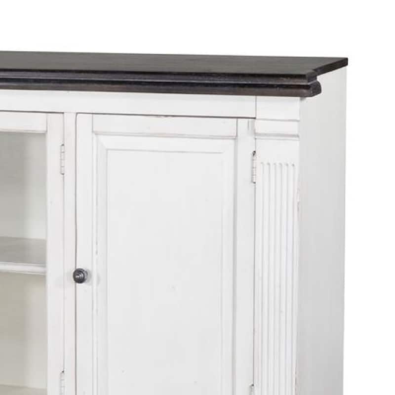Ivvy TV Stand Media Cabinet, Shelves, White Brown Wood Molding, 81 Inch