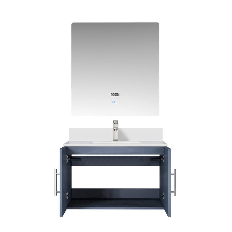 30" Marble Top Bathroom Vanity with Soft-Close Doors, 30" x 32" Mirror & Monte Chrome Faucet - Compact Design