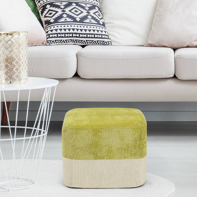 Adeco Square Fabric Ottoman Two-Color Stitching Footrest Stool