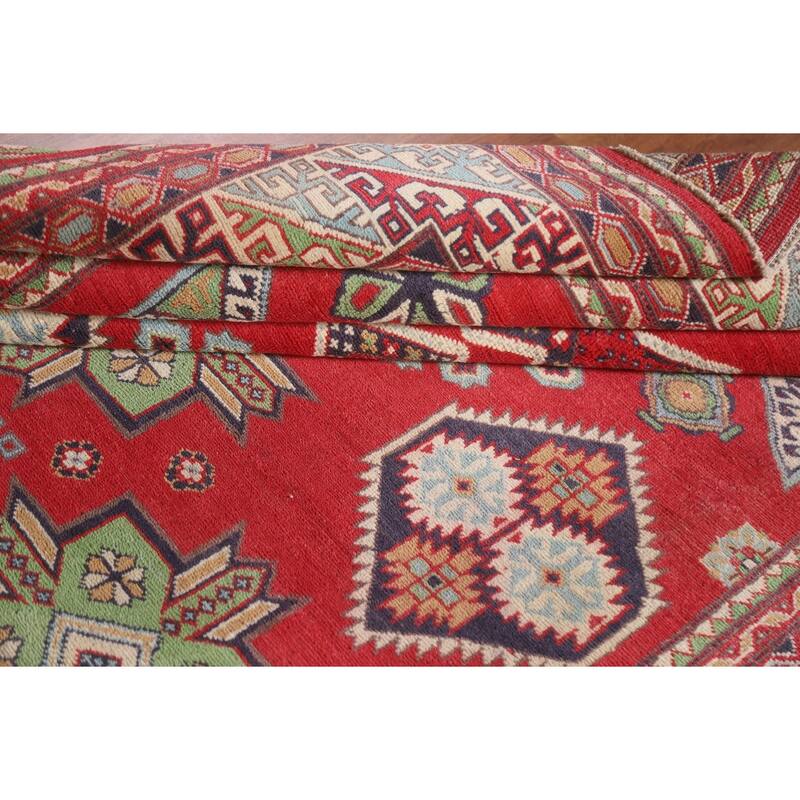 Hand Knotted Oriental 100% Wool Carpet Traditional Geometric Red Kazak Area Rug - 10' 5'' X 6' 6''