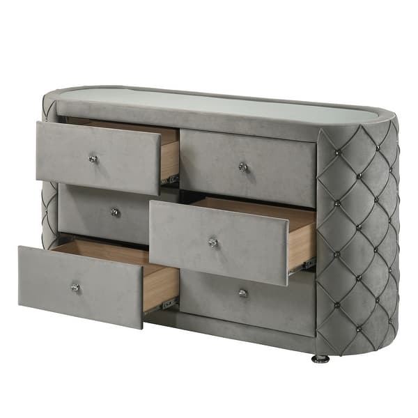 velvet grey dresser Perine 5 Drawers Chest – Canales Furniture main image 0