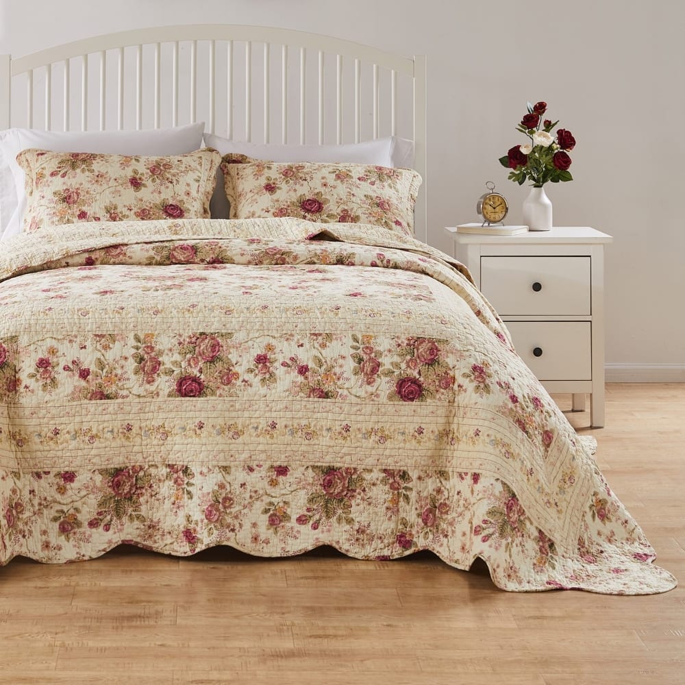 Greenland Home Fashions Antique Rose All-Cotton Reversible Quilt Set