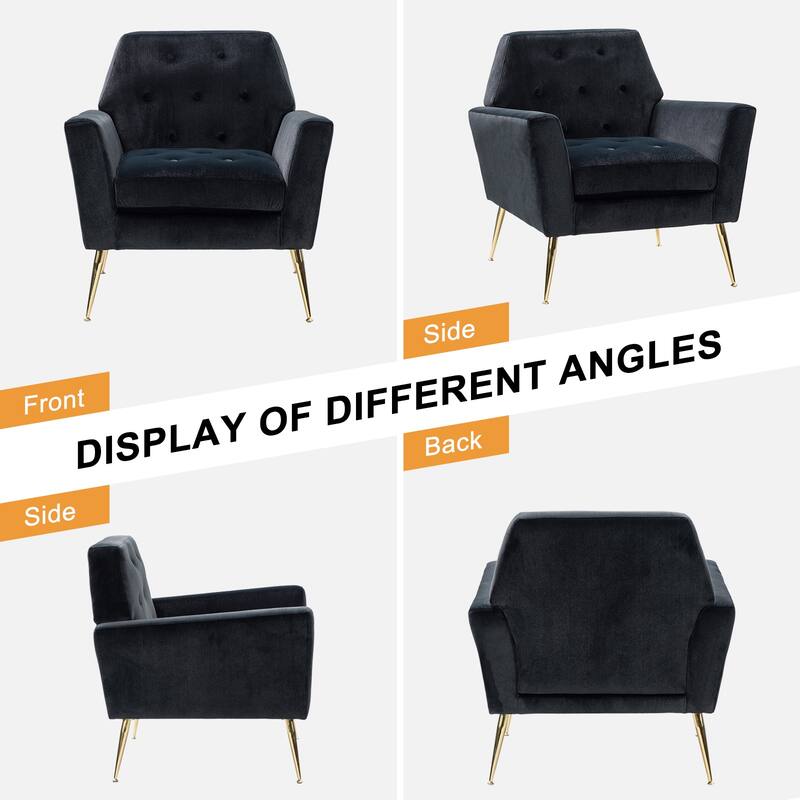 Lilia Contemporary Velvet Upholstered Tufted Back Armchair with Metal Golden legs Set of 2 by HULALA HOME
