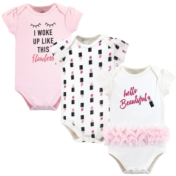 slide 1 of 1, Little Treasure Baby Girl Cotton Bodysuits 3pk, Lipstick 0-3 Months - Lipstick