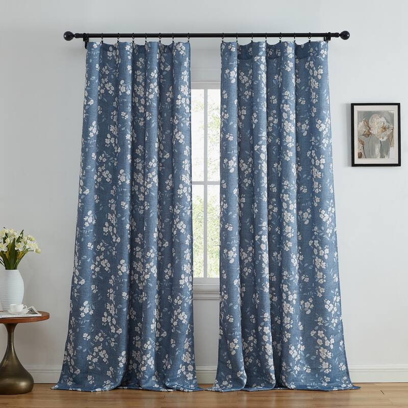 HLC.me Ashley Floral Patterned Light Blocking Curtain Rod Pocket Pole Top Panels - Set of 2