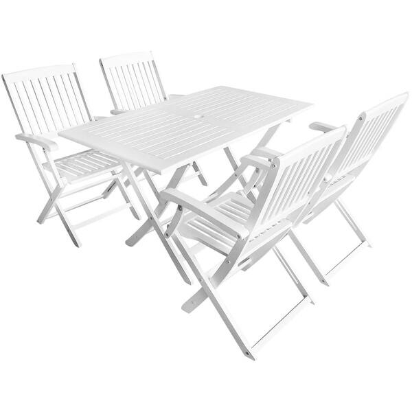 Vidaxl Solid Wood Garden Dining Set 5 Pieces White Outdoor Patio Furniture Overstock 18964509