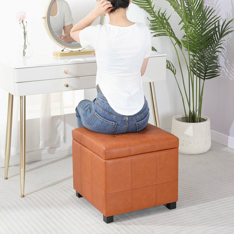 Adeco Square Tufted Storage Ottoman with Hidden Space