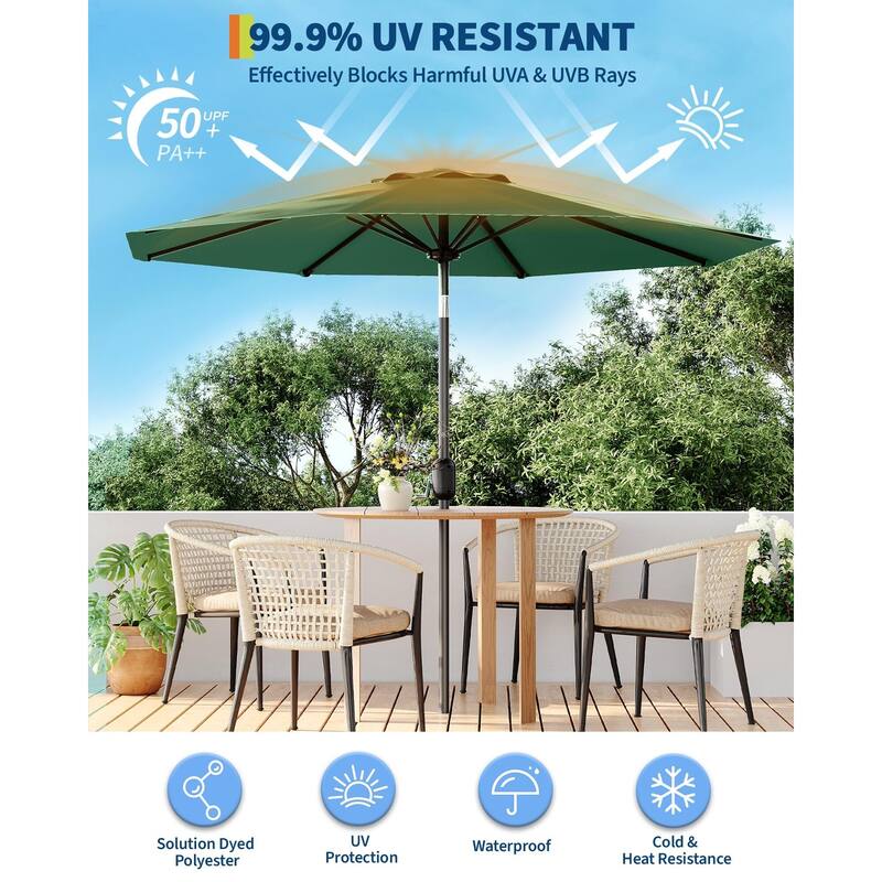Coromose 9FT Outdoor Patio Umbrella, 8 Sturdy Ribs, for Garden, Poolside, Deck - Dark Green
