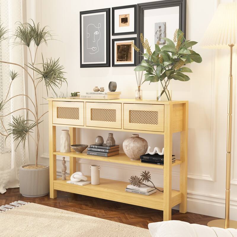 43.3" Sofa/Console Table - with 3 Top Drawers and 2 Open Shelves, Farmhouse Style