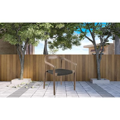 Set of Two 22" Black and Natural Wood Solid Wood Outdoor Dining Chair