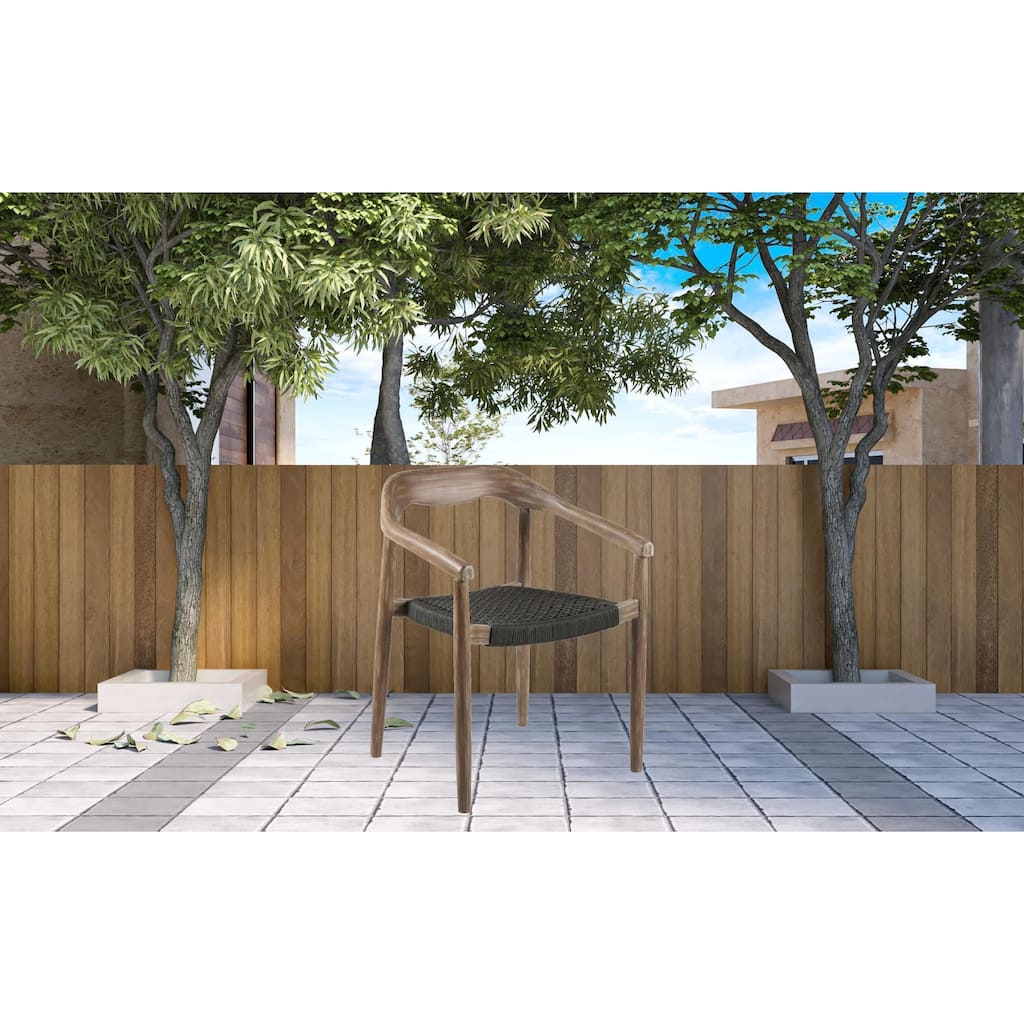 Set of Two 22" Black and Natural Wood Solid Wood Outdoor Dining Chair