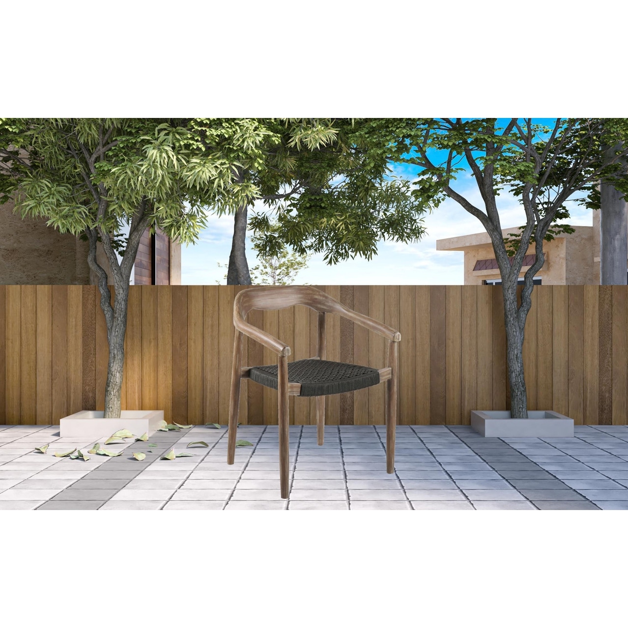 Set of Two 22" Black and Natural Wood Solid Wood Outdoor Dining Chair
