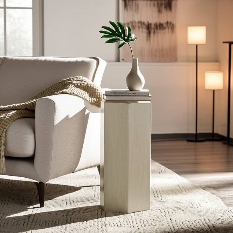 Natural Wood Side Table Elegant Geometric Design Narrow End Accent