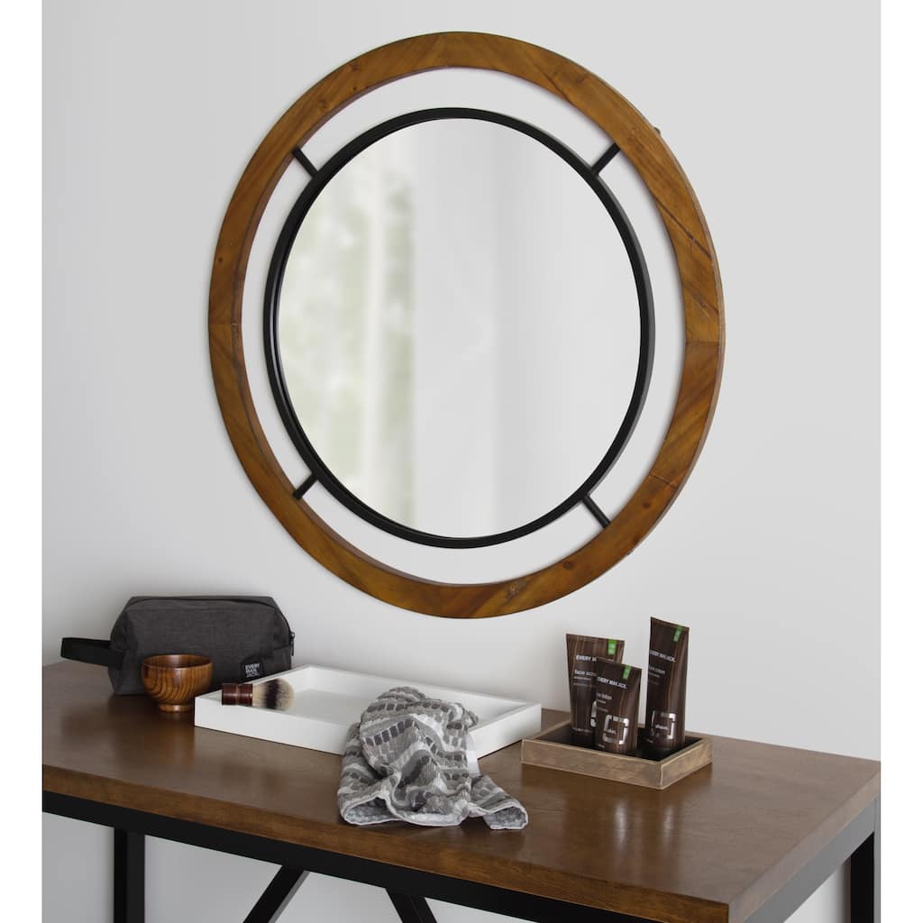 Kate and Laurel Whalen Round Wood Wall Mirror - 32x32