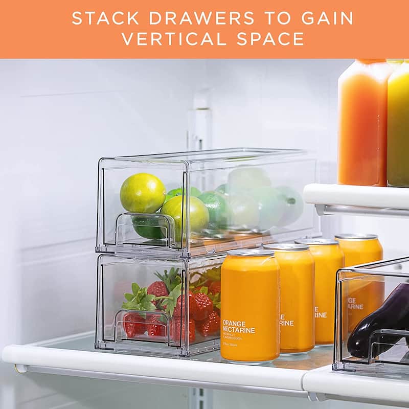 Sorbus Fridge Drawers - Clear Stackable Pull Out Refrigerator Organizer Bins 2 Pack, Small