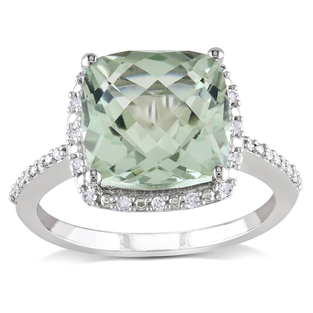 Miadora 10k White Gold Green Amethyst and 1/10ct TDW Diamond Ring (H-I, I2-I3)