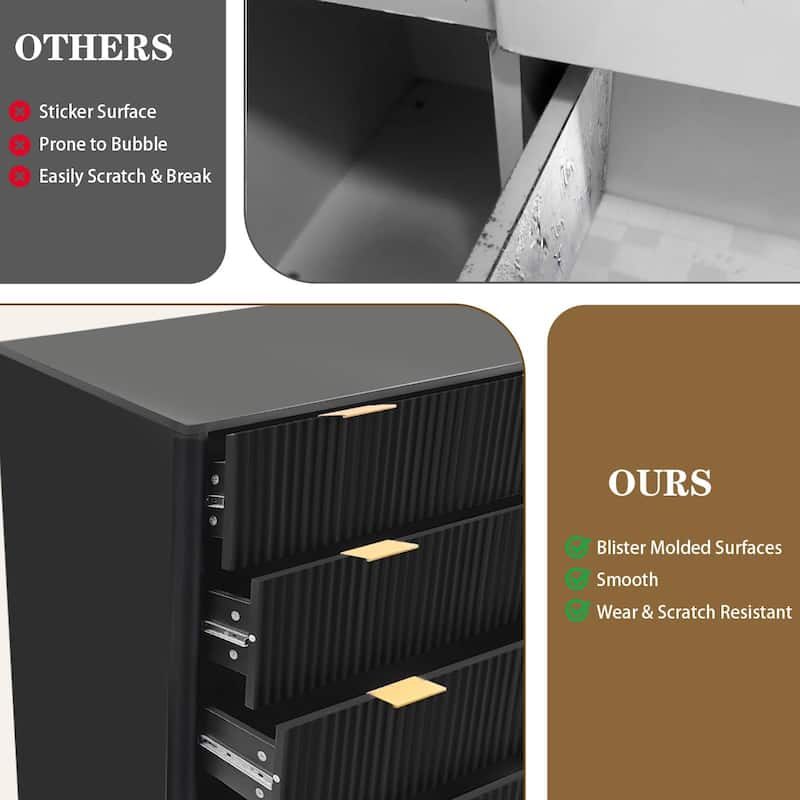 5 Drawer Fluted Dresser, 48" Tall Modern Wood Storage Chest