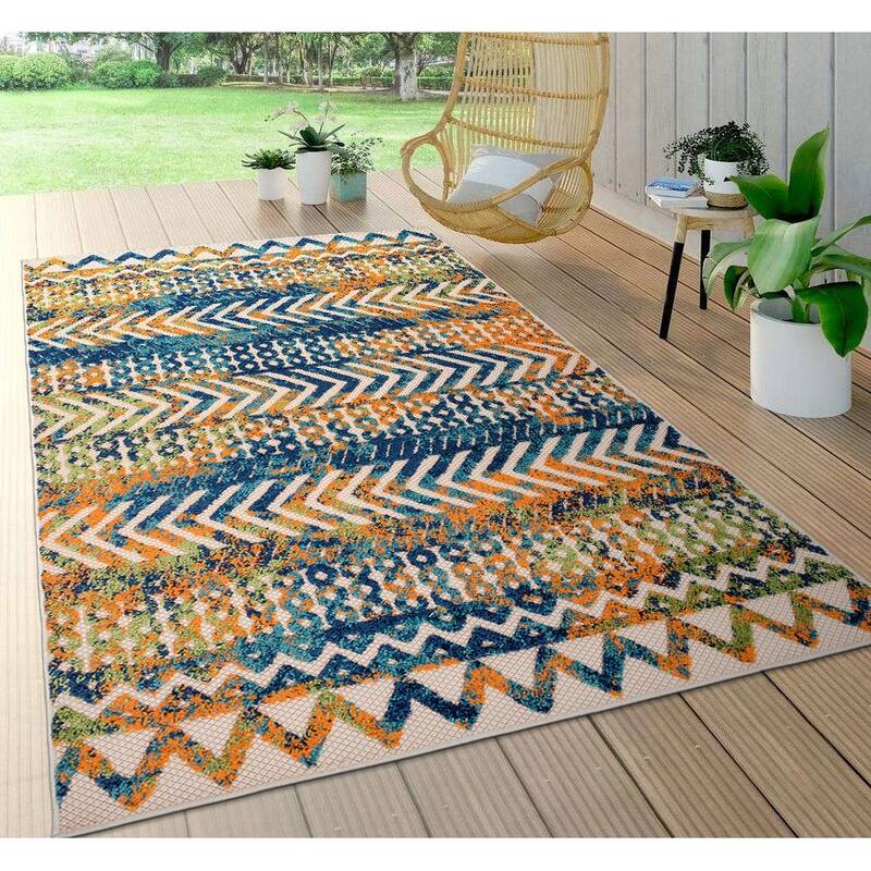 World Rug Gallery Turin Modern Geometric Bohemian Indoor/Outdoor Area Rug