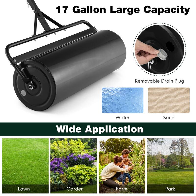 Gymax Lawn Roller Push/Tow Behind a Tractor Sod Drum Roller for Park