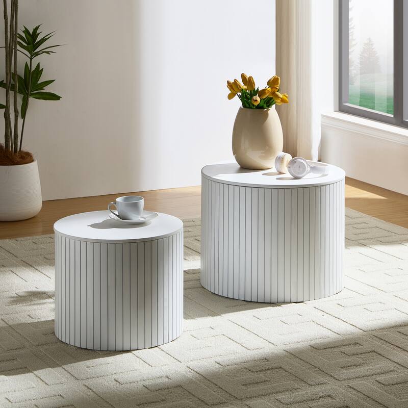 Nested table set 2 pieces, MDF coffee table set Living room/lounge area, White