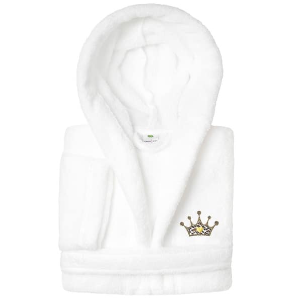 slide 2 of 20, Sweet Kids 100% Polyester SUPER PLUSH Double Brushed Hooded Bathrobe - CHEETAH CROWN White - L