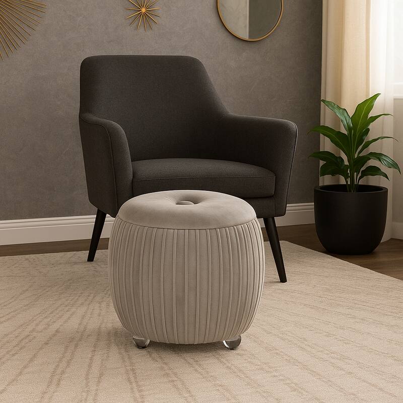 Backless Storage Stool with Velvet Upholstery - Accent for Living Room Home Decor