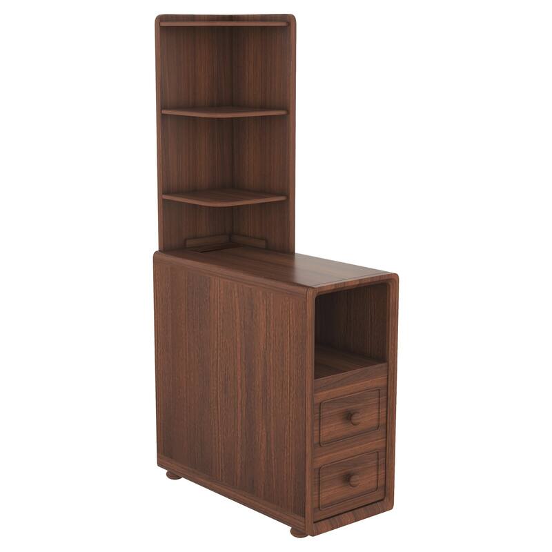 Roomfitters 47" Tall End Table, Corner Shelf Nightstand with Wooden Legs for Bedroom, Walnut