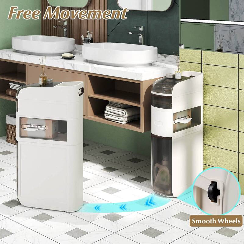 Costway 4-Tier Narrow Bathroom Storage Cabinet with Drawers Tissue Box - See Details