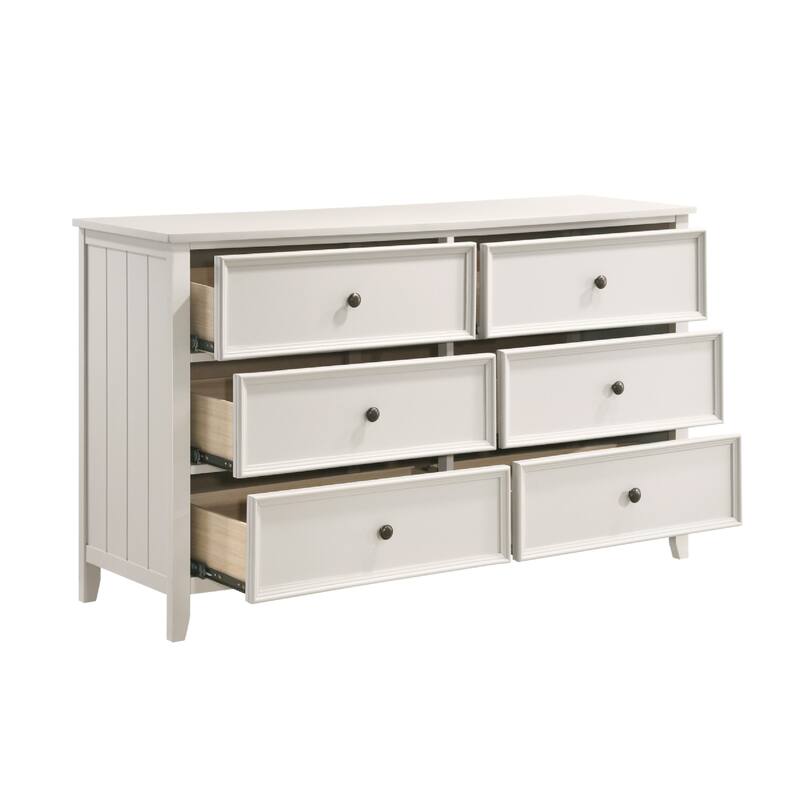 Etgo 60 Inch Dresser, White Melamine Veneer, 6 Spacious Drawers