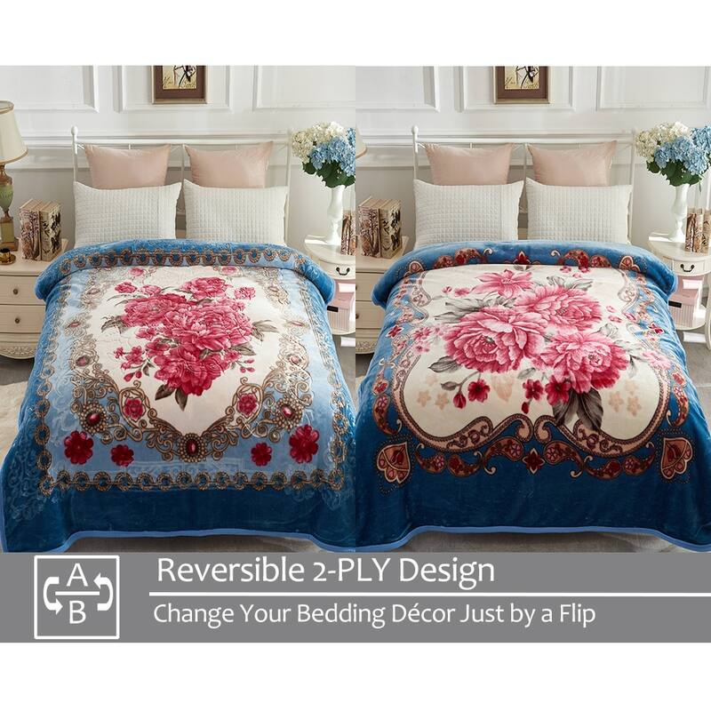 Raschel A&B Printed 2-ply Reversible Korean-style Plush Fleece Blanket
