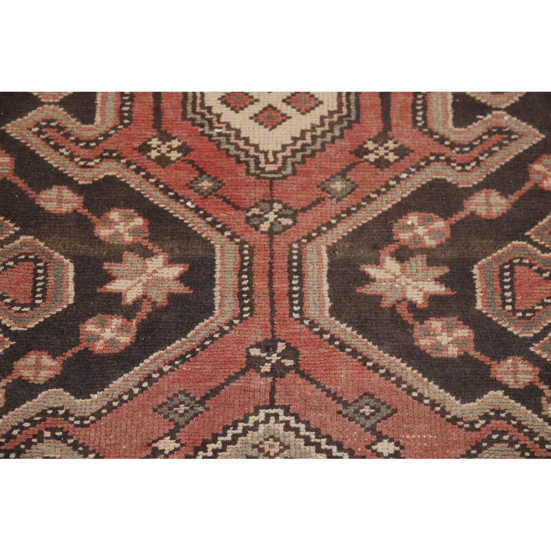 Geometric Orange Hamedan Vintage Runner Rug Handmade Wool Carpet - 3'6" x 10'1"