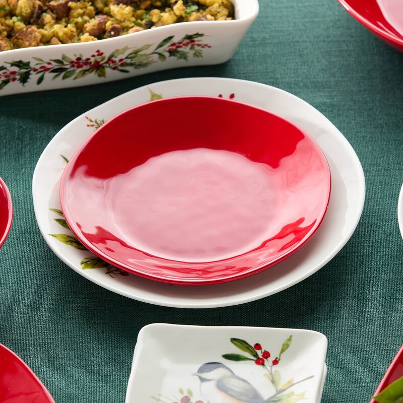 Certifed International Berry Red Christmas Set of 4 Dessert/Salad Plates 9" - 9 L x 9 W x 1.25 H