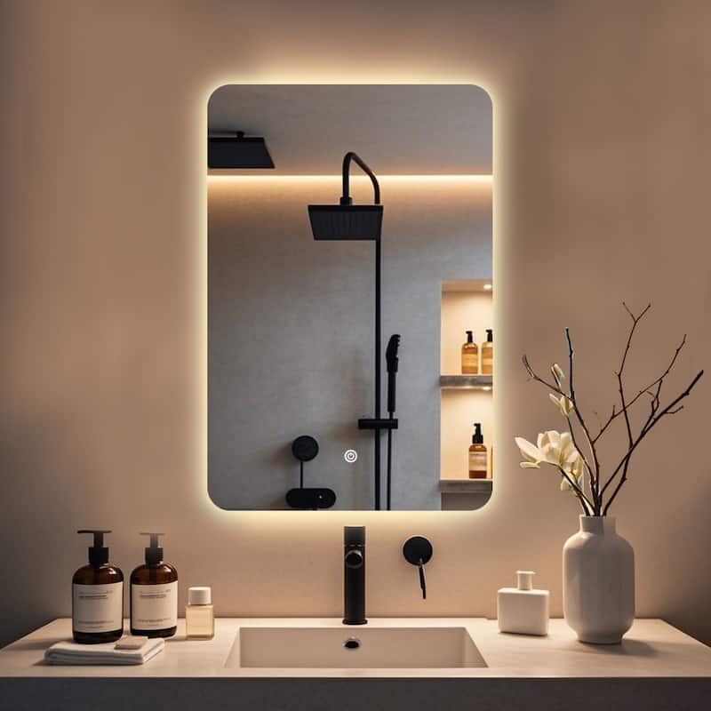 Square Rounded-Corner LED Mirror, both Stylish and Practical - 24X36