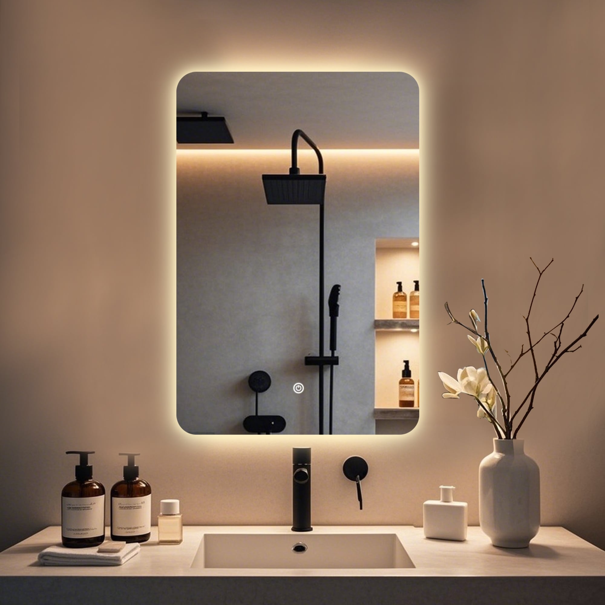 Square Rounded-Corner LED Mirror, both Stylish and Practical - On