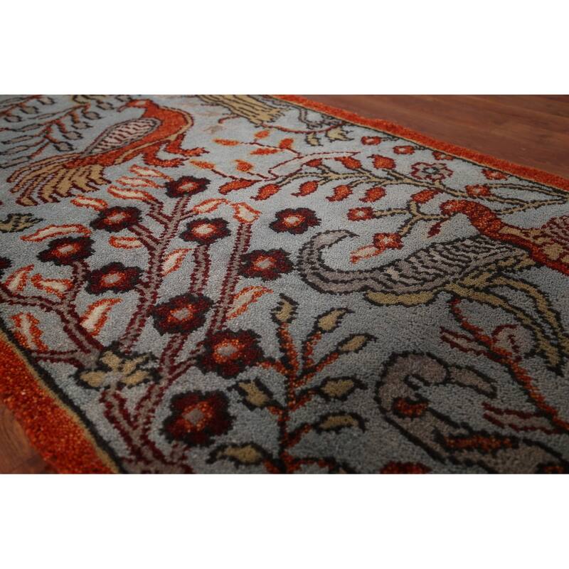 Traditional Blue Ziegler Indian Runner Rug Hand-Knotted Wool Carpet - 2'7"x 8'0"