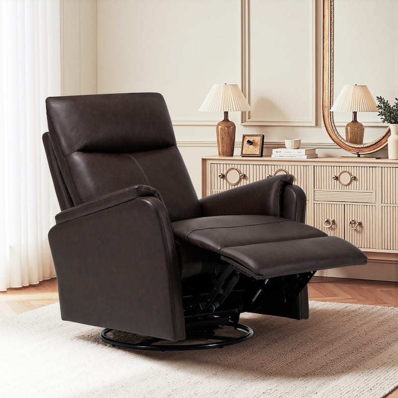 Fabric Recliner Sofa Chair Swivel Rocking Footrest-Single Seat for Living Room - Chocolate-Leather