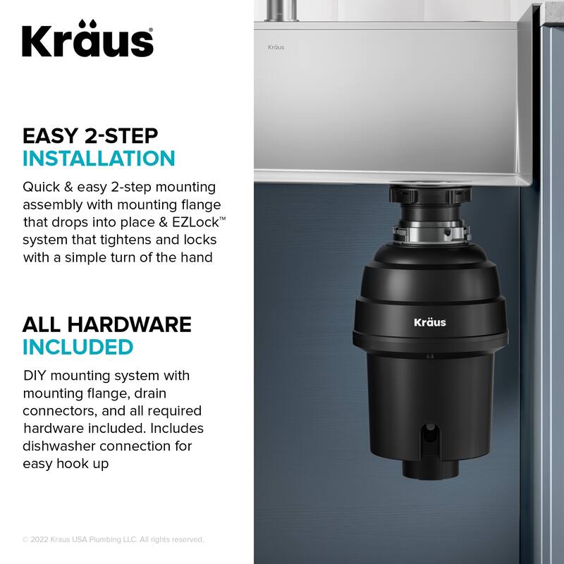 KRAUS WasteGuard Continuous Feed Garbage Disposal for Kitchen Sinks