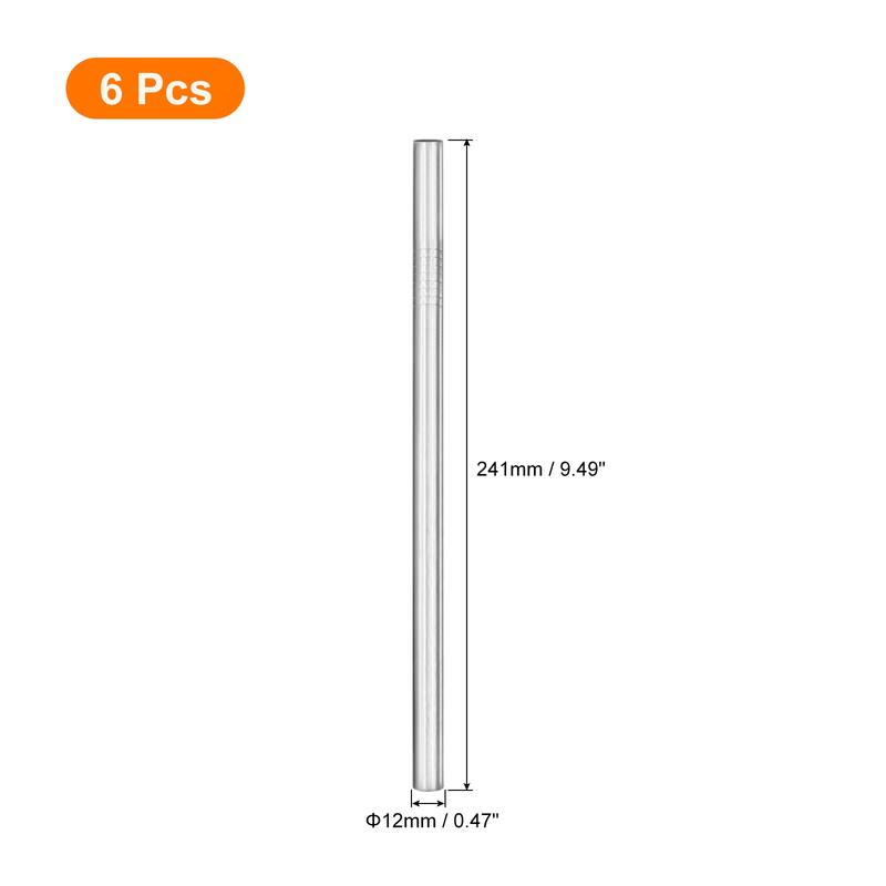 6Pcs Reusable Metal Straws, 9.5" Stainless Steel Straw, Straight - Silver
