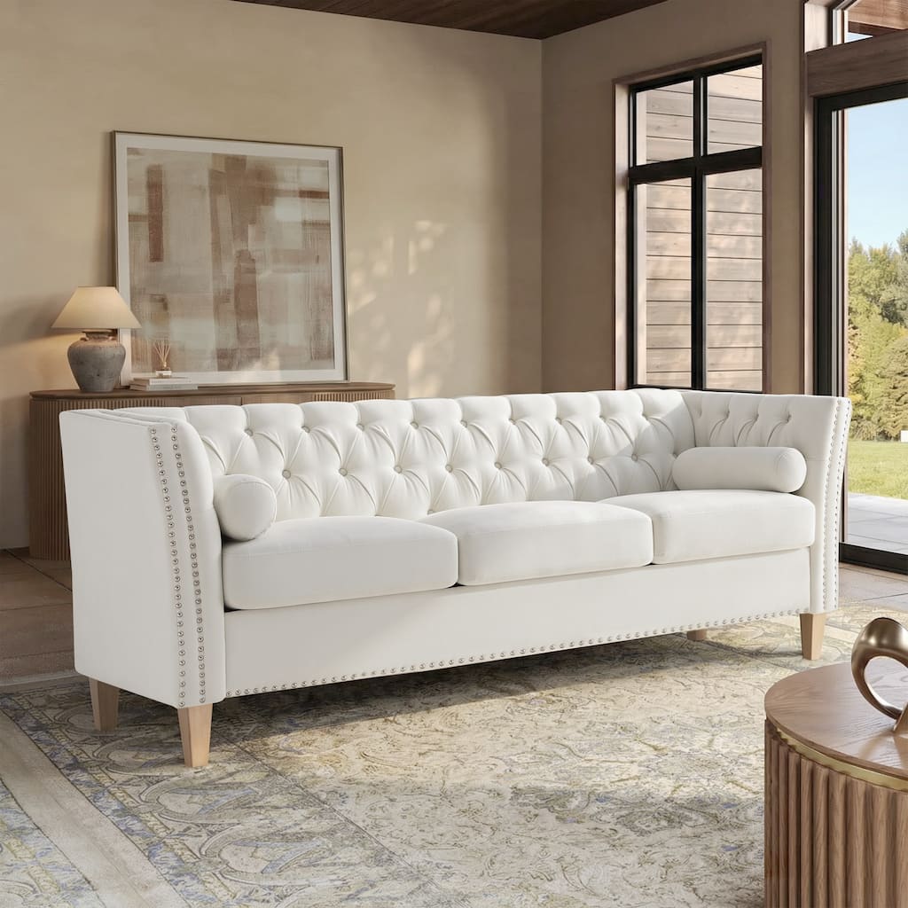 Christopher Knight Home - Ameson Transitional 3-Seat Sofa with Flared Arms, Nailhead Trim & Solid Wood Legs - 79.5"W
