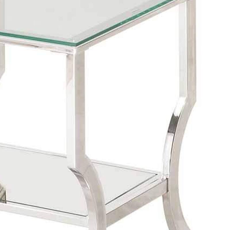 Glass Top End Table with Mirrored Bottom Shelf, Clear and Silver - 22 H x 19.75 W x 19.75 L Inches